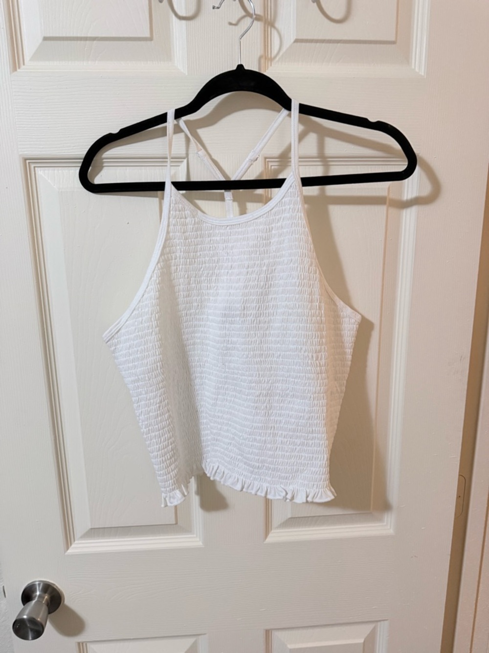White Smocked Ruffle-Hem Cami Tank (NWOT)